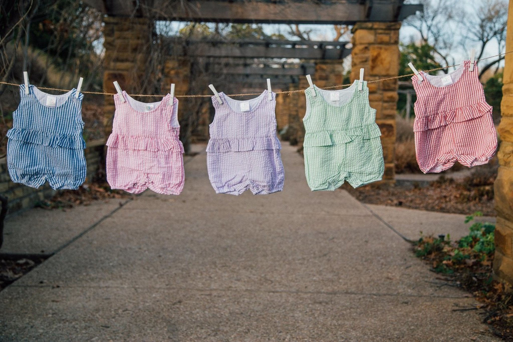 Girls Seersucker Ruffle Romper