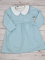 Load image into Gallery viewer, Aqua Blue Striped L/S Dress w/ Pumpkins
