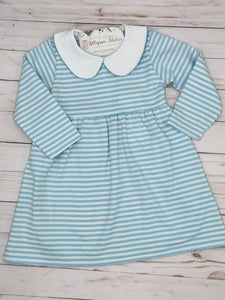 Aqua Blue Striped L/S Dress w/ Pumpkins