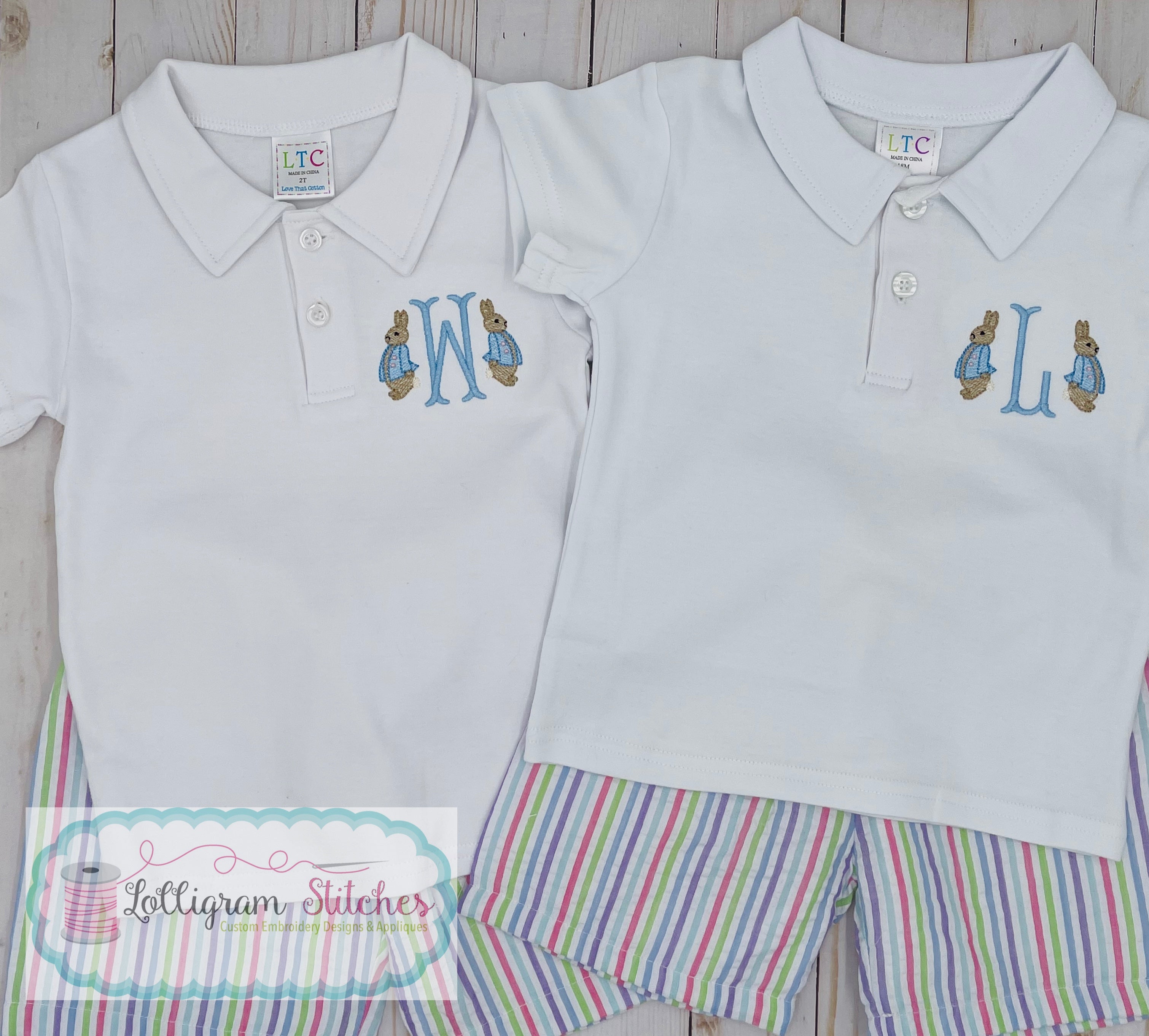 Mini Peter Rabbit with Initials Polo Shirt