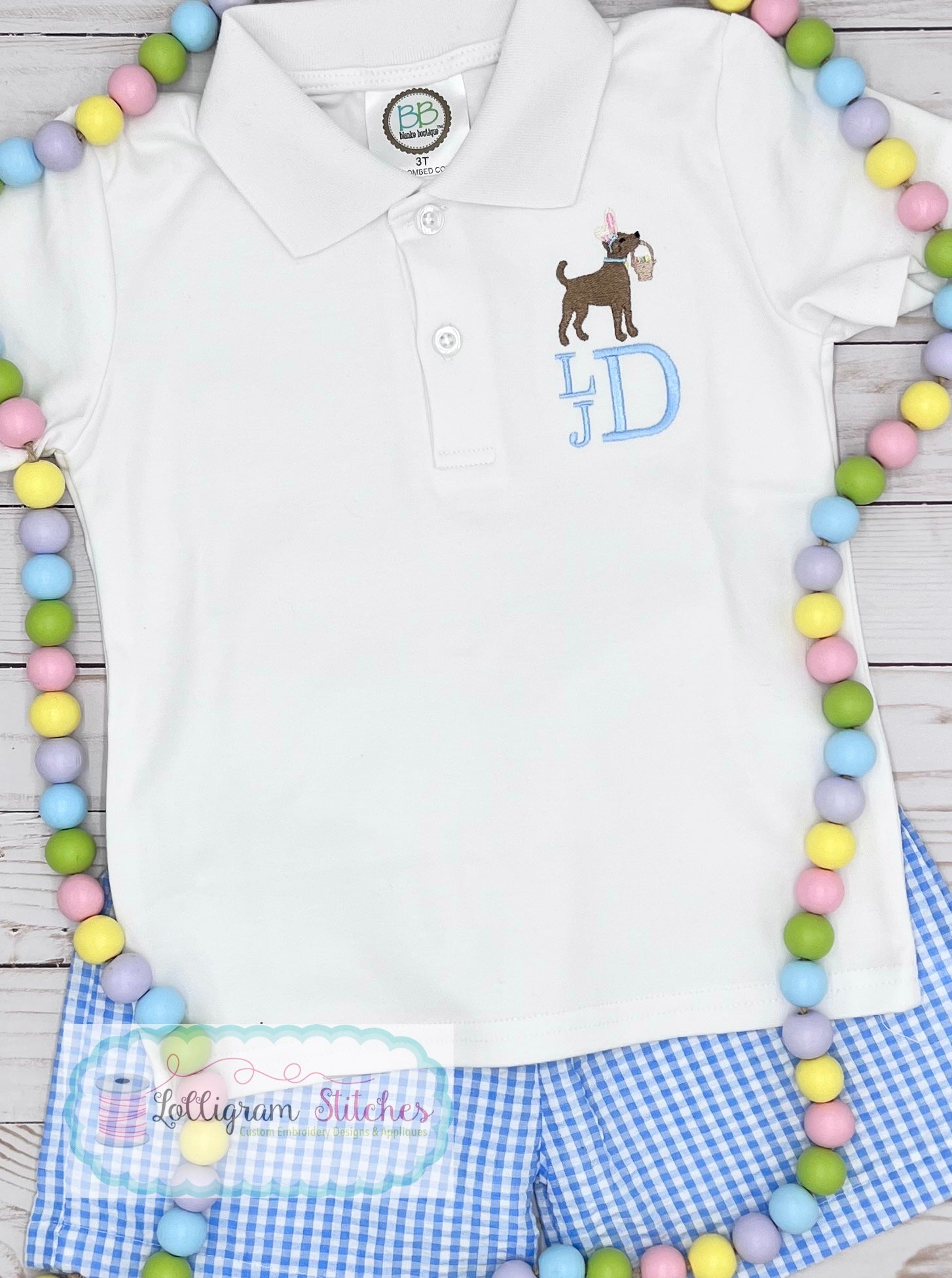 Mini Easter Dog with Initials Polo Shirt
