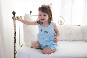 Girls Seersucker Ruffle Romper