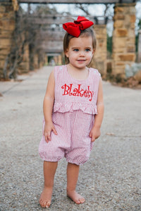 Girls Seersucker Ruffle Romper