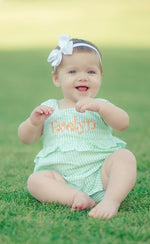 Load image into Gallery viewer, Girls Seersucker Ruffle Romper
