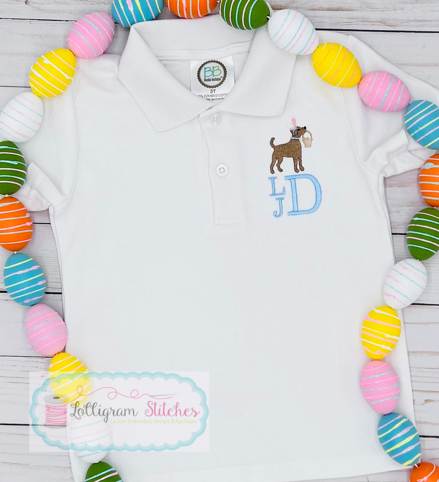 Mini Easter Dog with Initials Polo Shirt