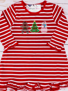 Red Striped Nightgown w/ Cookie Trio